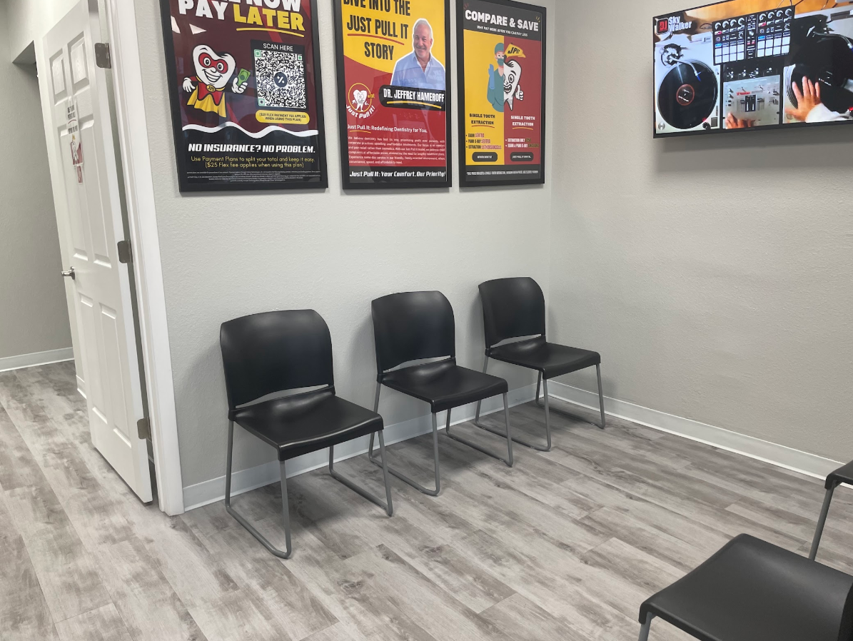 Patient waiting area inside the Just Pull It Clearwater office